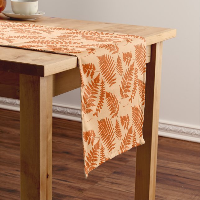 Woodland Fern Pattern, Pastel Orange Short Table Runner (In Situ)