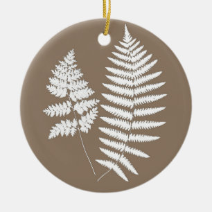 Woodland Fern Pattern, Taupe Tan and Cream   Ceramic Tree Decoration