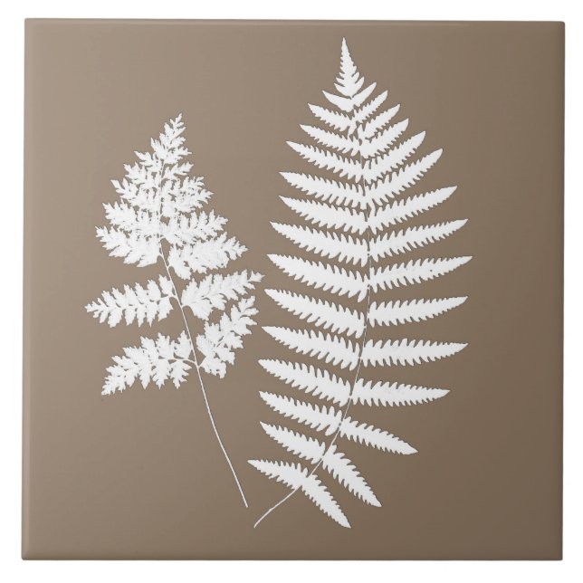 Woodland Fern Pattern, Taupe Tan and White Tile (Front)