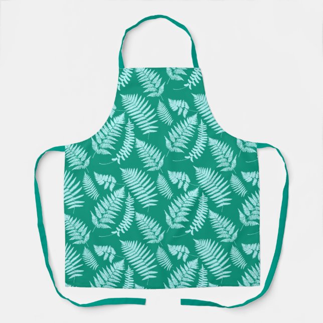 Woodland Fern Pattern, Turquoise and Aqua  Apron (Front)