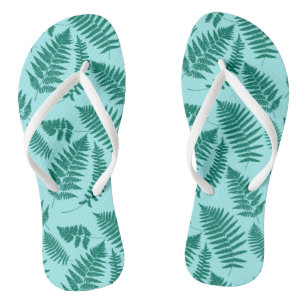 Woodland Fern Pattern, Turquoise and Aqua Flip Flops