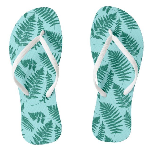 Woodland Fern Pattern, Turquoise and Aqua Flip Flops (Footbed)