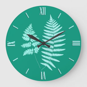 Woodland Fern Pattern, Turquoise and Aqua Large Clock