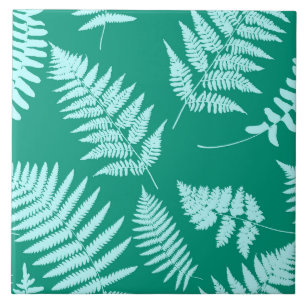Woodland Fern Pattern, Turquoise and Aqua Tile