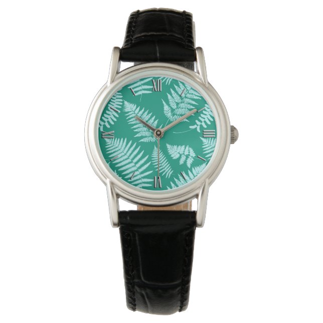 Woodland Fern Pattern, Turquoise and Aqua Watch (Front)