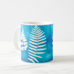 Woodland Fern Pattern, White on Blue Watercolor  Coffee Mug