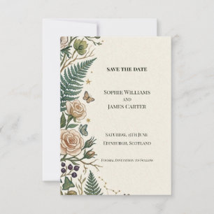 Woodland Fern Rose Save The Date Card