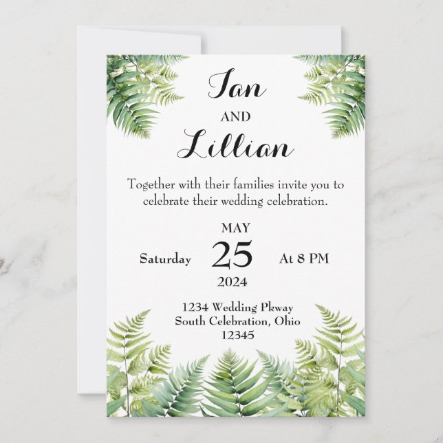 Woodland Fern Wedding Invitation (Front)