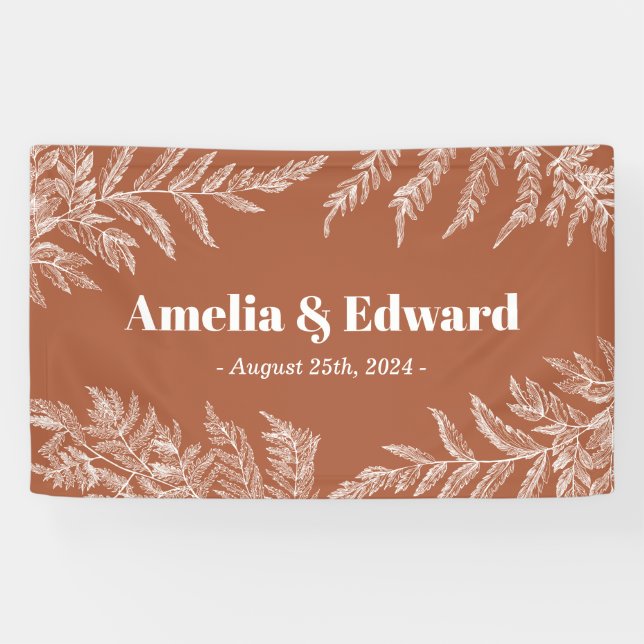 Woodland Fern Wedding Welcome Terracotta Banner (Horizontal)