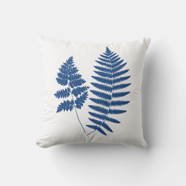 Woodland Ferns, Cobalt Blue on White  Cushion (Front)