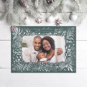 Woodland Ferns Pine Cone Dark Green Holiday Card