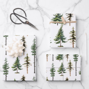 Woodland Fir Pine Spruce Tree Forest Wrapping Paper Sheet