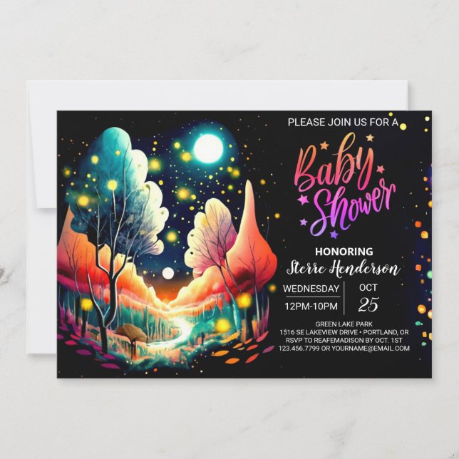 Woodland Fireflies Dreamy Night Baby Shower Invitation (Front)