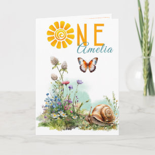 Woodland First Birthday Card with Wildflowers