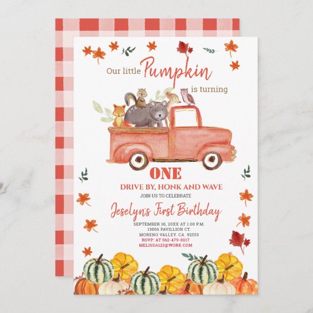 Woodland First Birthday Drive By Birthday Invitation (Front/Back)