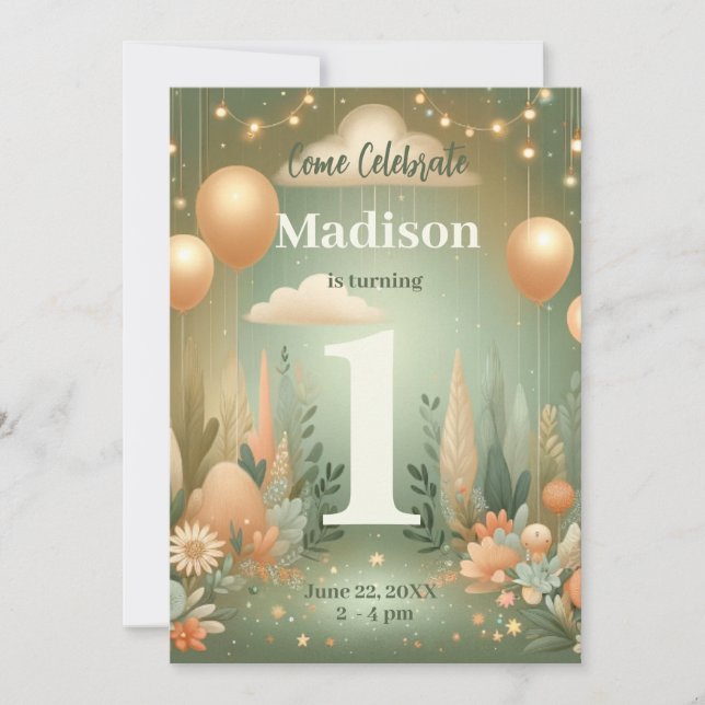 Woodland First Birthday Invitation (Front)