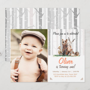 Woodland First Birthday Invitation Forest animals