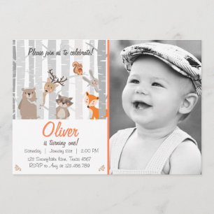 Woodland First Birthday Invitation Forest animals