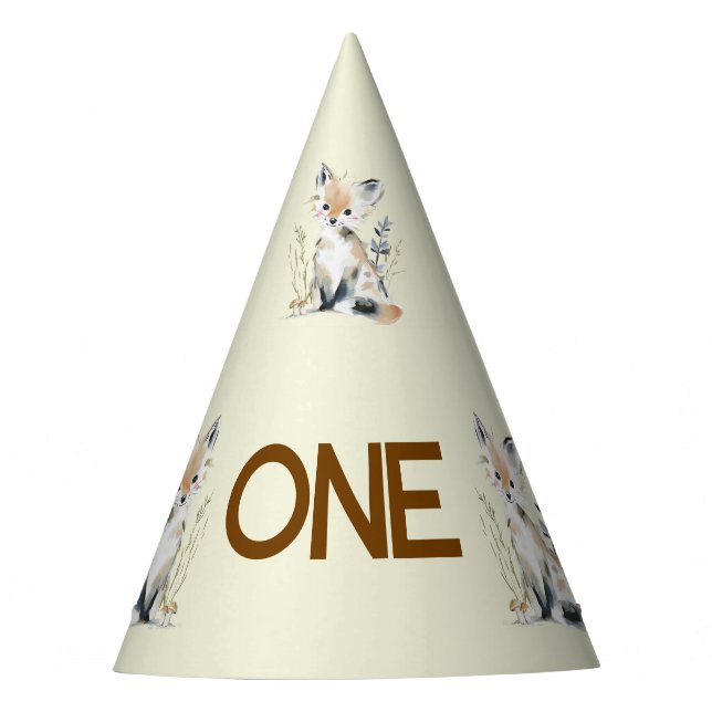 Woodland First Birthday Party Hat (Front)