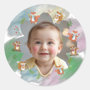 Woodland First Christmas Photo decoration Classic Round Sticker