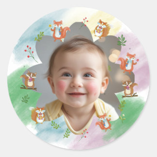 Woodland First Christmas Photo decoration Classic Round Sticker