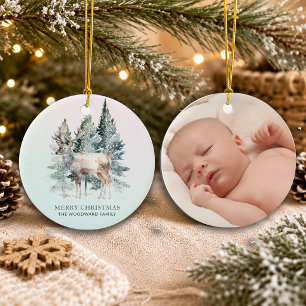 Woodland first Christmas With Baby Photo Ceramic Tree Decoration