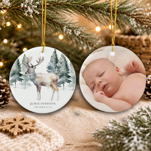 Woodland first Christmas With Baby Photo Ceramic Tree Decoration