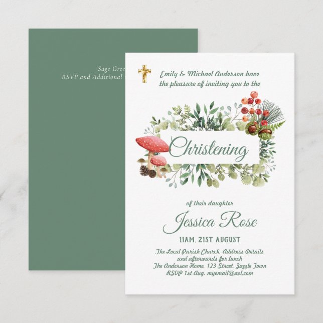 Woodland Floor Christening Invites Baptism  (Front/Back)
