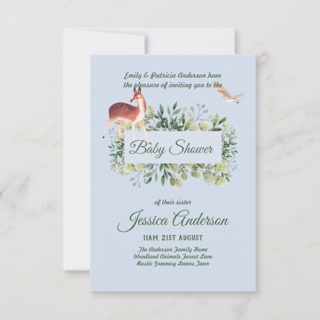 Woodland Flora and Fauna BABY SHOWER Invites (Front)