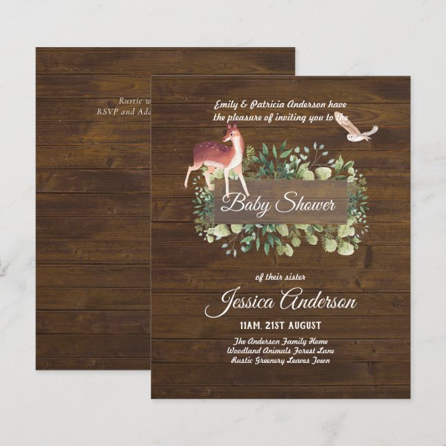 Woodland Flora and Fauna BABY SHOWER Invites (Front/Back)