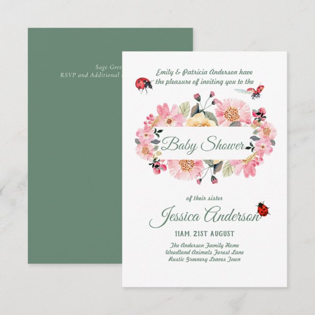 Woodland Flora and Fauna BABY SHOWER Invites (Front/Back)