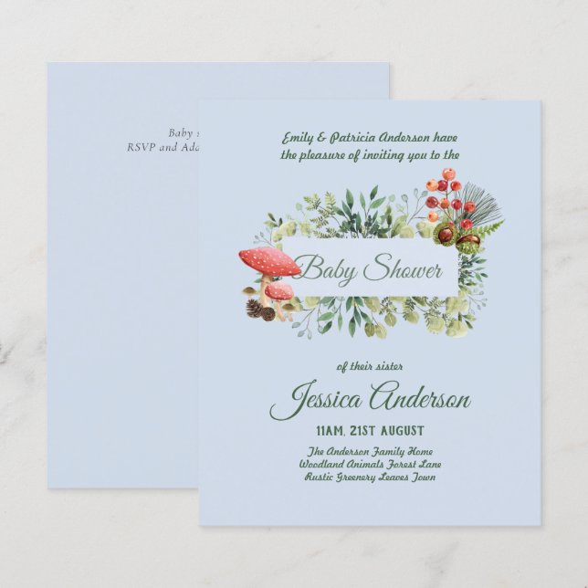 Woodland Flora and Fauna BABY SHOWER Invites (Front/Back)