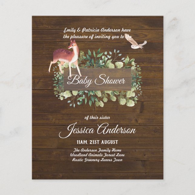 Woodland Flora and Fauna BABY SHOWER Invites Flyer (Front)