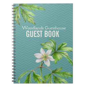 Woodland floral art & chevron guest book notebook