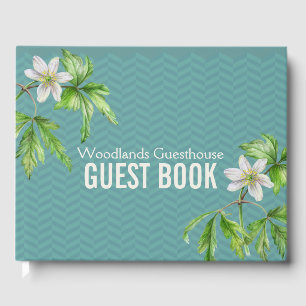 Woodland floral art teal chevron guest book