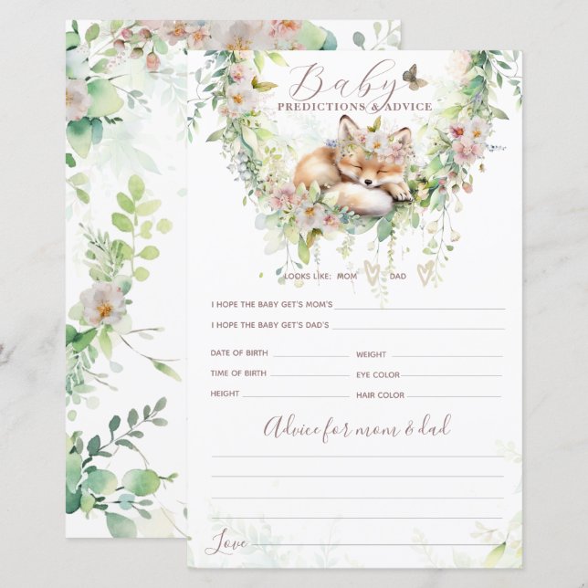Woodland Floral Baby Predictions & Advice Game (Front/Back)