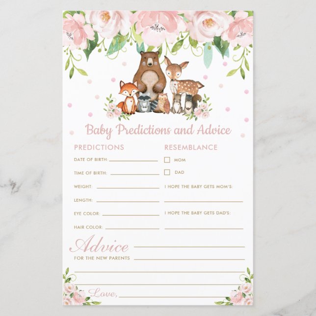 Woodland Floral Baby Predictions & Advice Shower (Front)