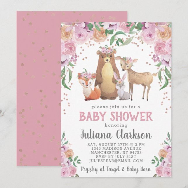 Woodland Floral Baby Shower Invitation (Front/Back)