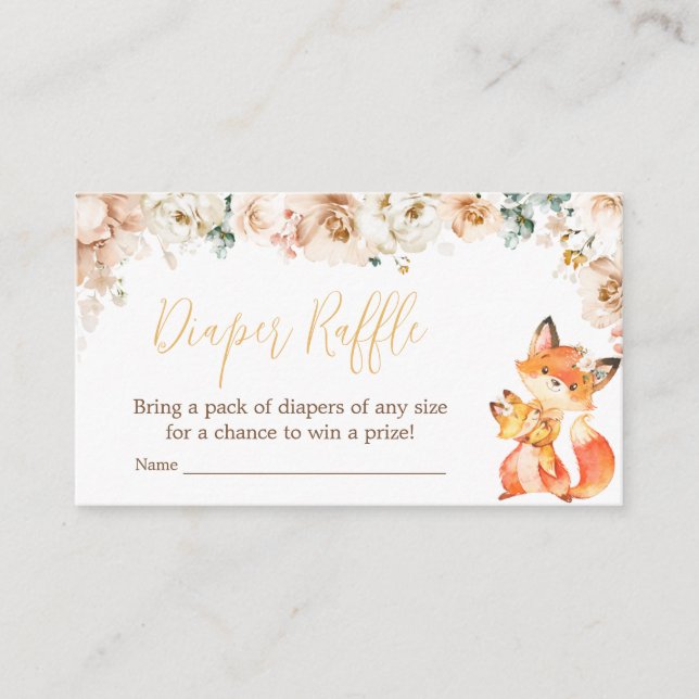 Woodland Floral Fox Baby Shower Diaper Raffle Enclosure Card (Front)