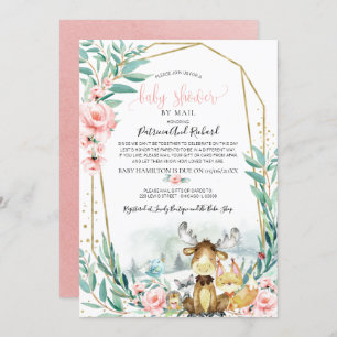 Woodland Floral Greenery Baby Shower By Mail Invitation