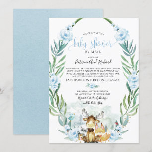 Woodland Floral Greenery Baby Shower By Mail Invitation