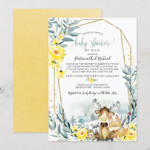 Woodland Floral Greenery Baby Shower By Mail Invitation