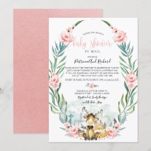 Woodland Floral Greenery Baby Shower By Mail Invitation