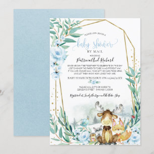 Woodland Floral Greenery Baby Shower By Mail Invitation