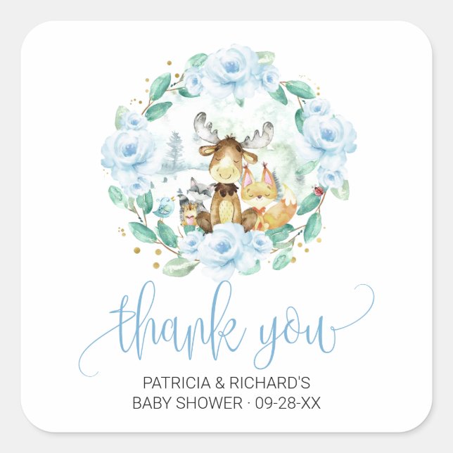 Woodland Floral Greenery Baby Shower Thank You Square Sticker (Front)