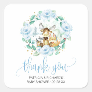 Woodland Floral Greenery Baby Shower Thank You Square Sticker