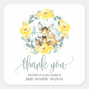 Woodland Floral Greenery Baby Shower Thank You Square Sticker