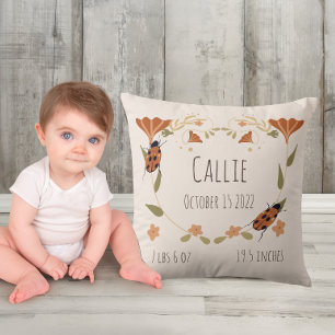 Woodland Floral Ladybug Nursery Baby Birth Stats  Cushion