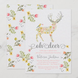 Woodland Floral Oh Deer Baby Shower Invitation