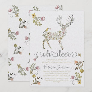 Woodland Floral Oh Deer Baby Shower Invitation